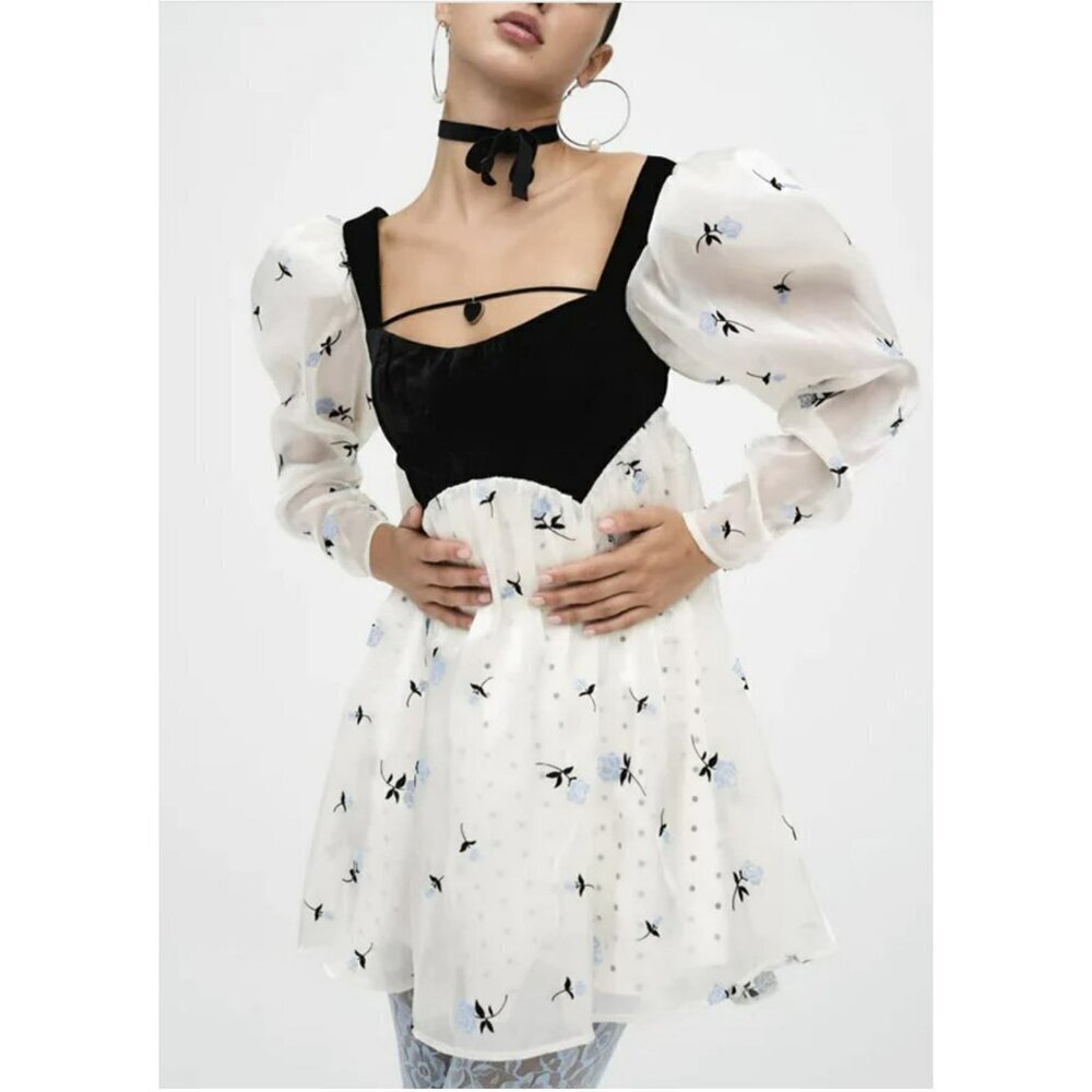For Love & Lemons Marcella Velvet Puff Sleeve Mini Dress Small NWT